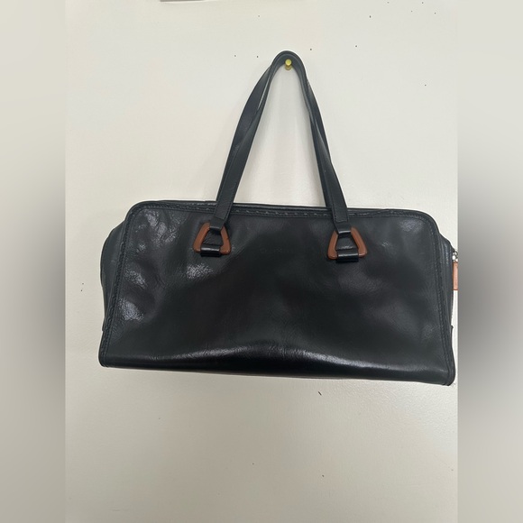 Cole Haan Vintage Black Leather Satchel with Amber Resin Hardware - Picture 10 of 15